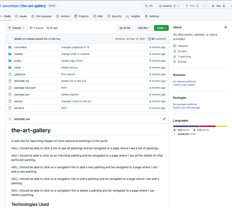 The Art Gallery Website